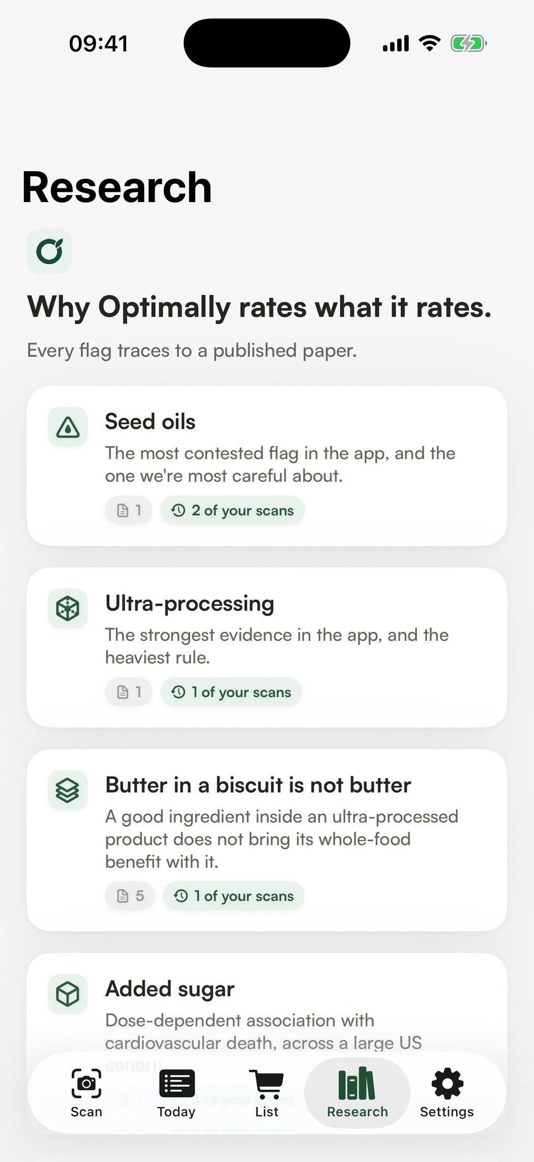 Optimally research screen listing seed oils, ultra-processing, added sugar and refined grain